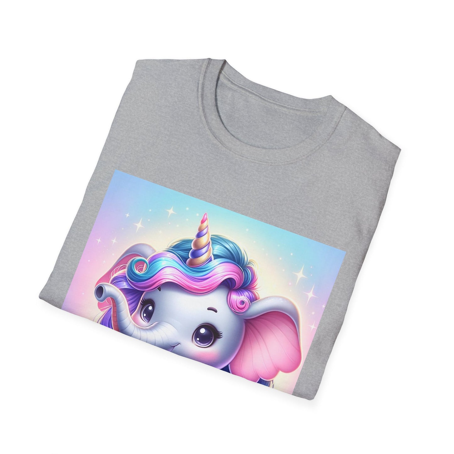 Cute Unicorn Elephant Unisex Softstyle T-Shirt - Perfect for Kids and Animal Lovers