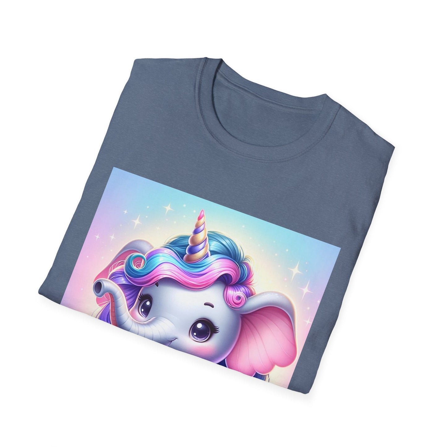 Cute Unicorn Elephant Unisex Softstyle T-Shirt - Perfect for Kids and Animal Lovers